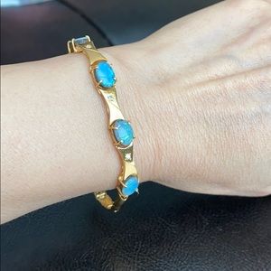 14K Real Yellow Gold Topaz Turquoise Bracelet